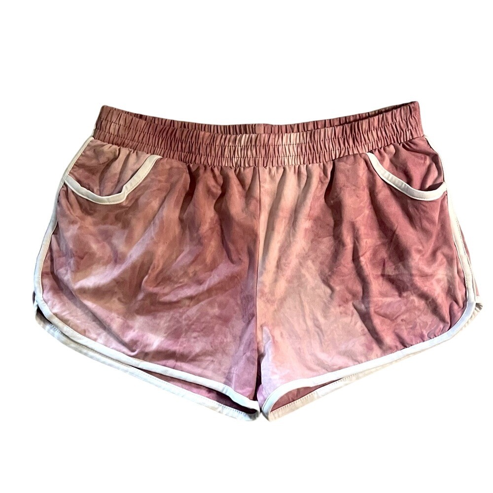 Mauve Pink Tie Dye Cotton Jogger Girlfriend Shorts With White Trim -Size L -New